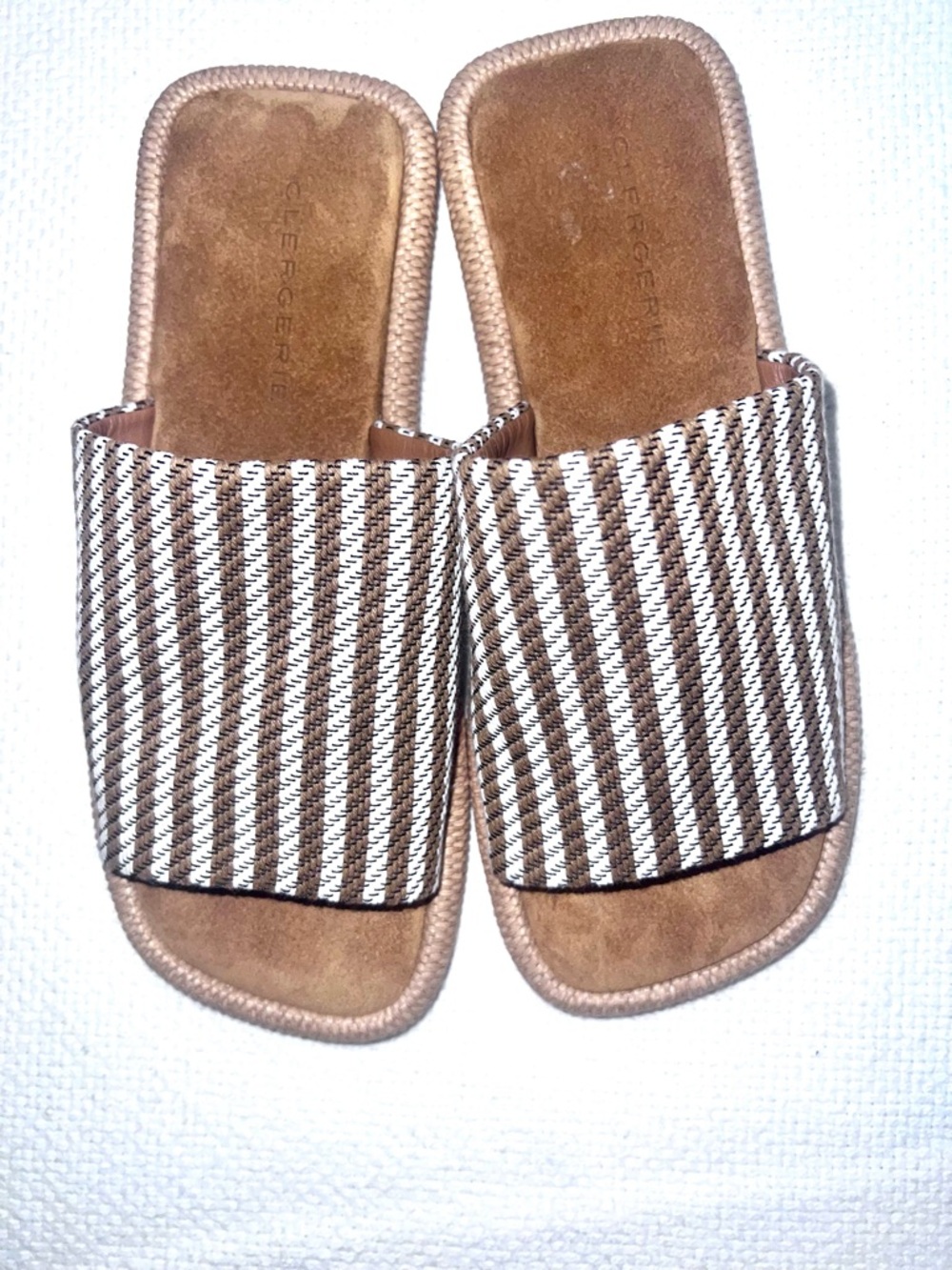 Robert Clergerie Brown and White Striped Slide Sandals - Picture 2 of 10